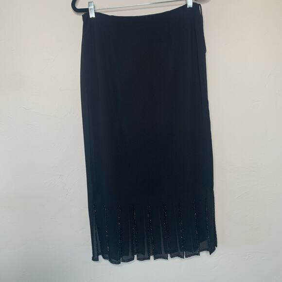 Vintage Black Skirt Rhinestoned Hem Split Hem Sz Large Chiffon Wedding NYE - Picture 3 of 5